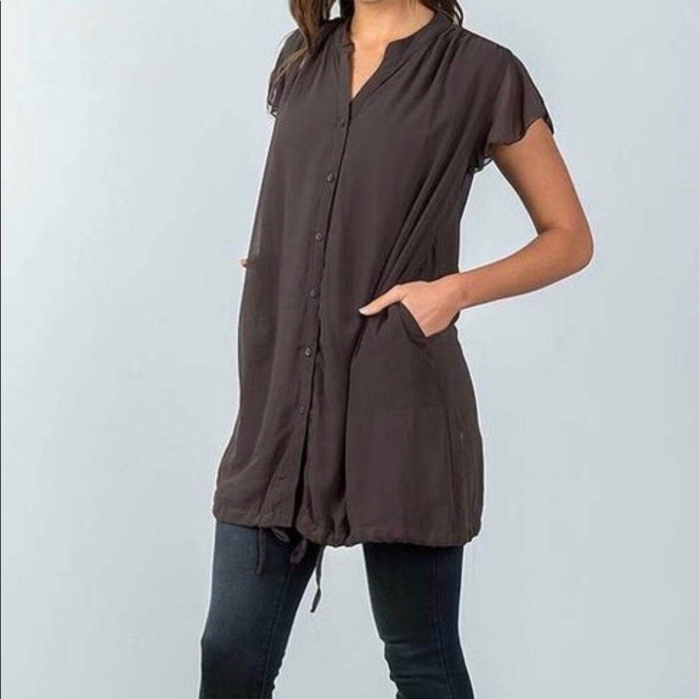 Short Sleeve Drawstring Hem Tunic